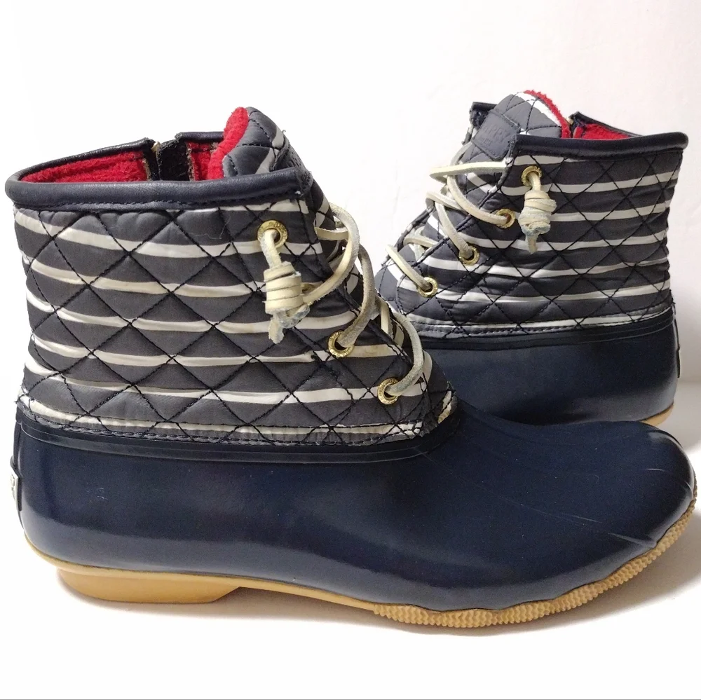 Sperry Women's Saltwater Duck Rain Lace-Up Zip Waterproof Boots in Navy Size 8